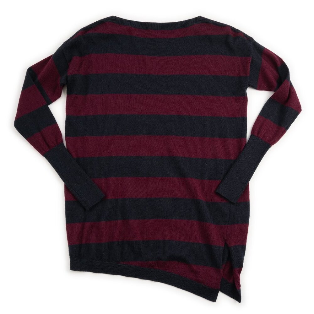 ANN TAYLOR asymmetrical navy burgundy stripe lightweight sweater size XS